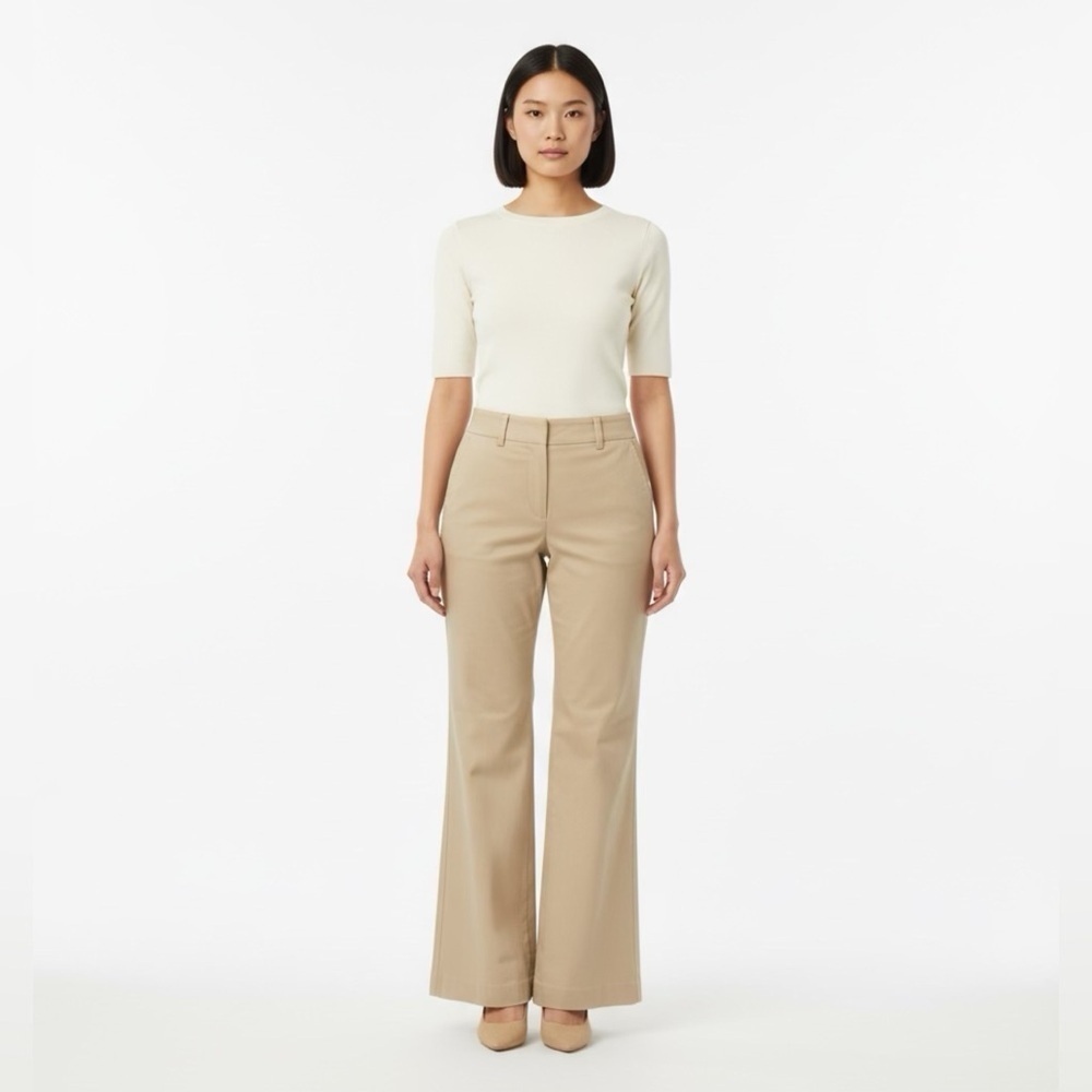 Theory Women’s Low-Rise Wide Leg Trouser Pants Tan Sz 2